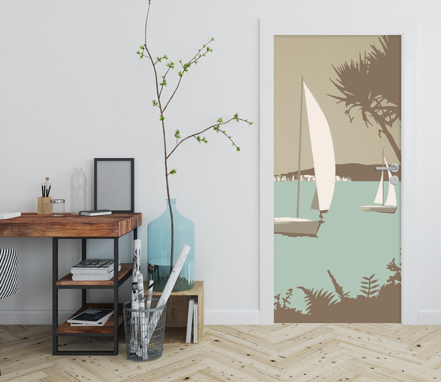 3D Sailboat 9257 Steve Read Door Mural