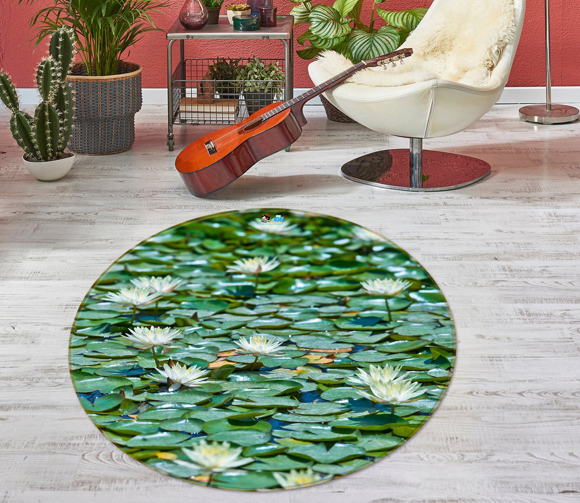 3D Lotus Pond 7310 Assaf Frank Rug Round Non Slip Rug Mat