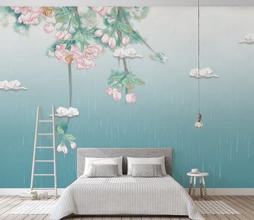 3D Lotus Rain WC497 Wall Murals