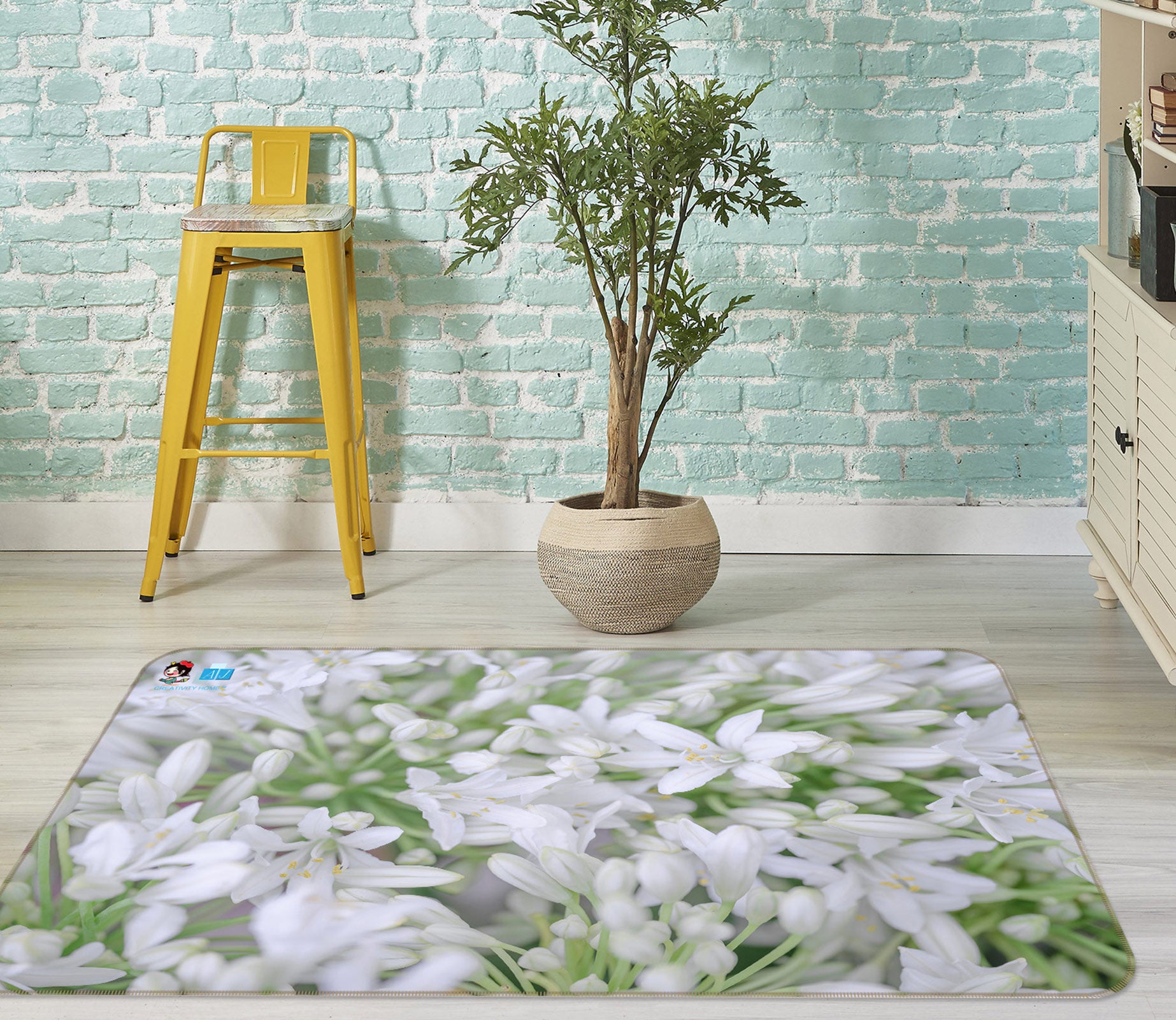 3D White Flower 6868 Assaf Frank Rug Non Slip Rug Mat