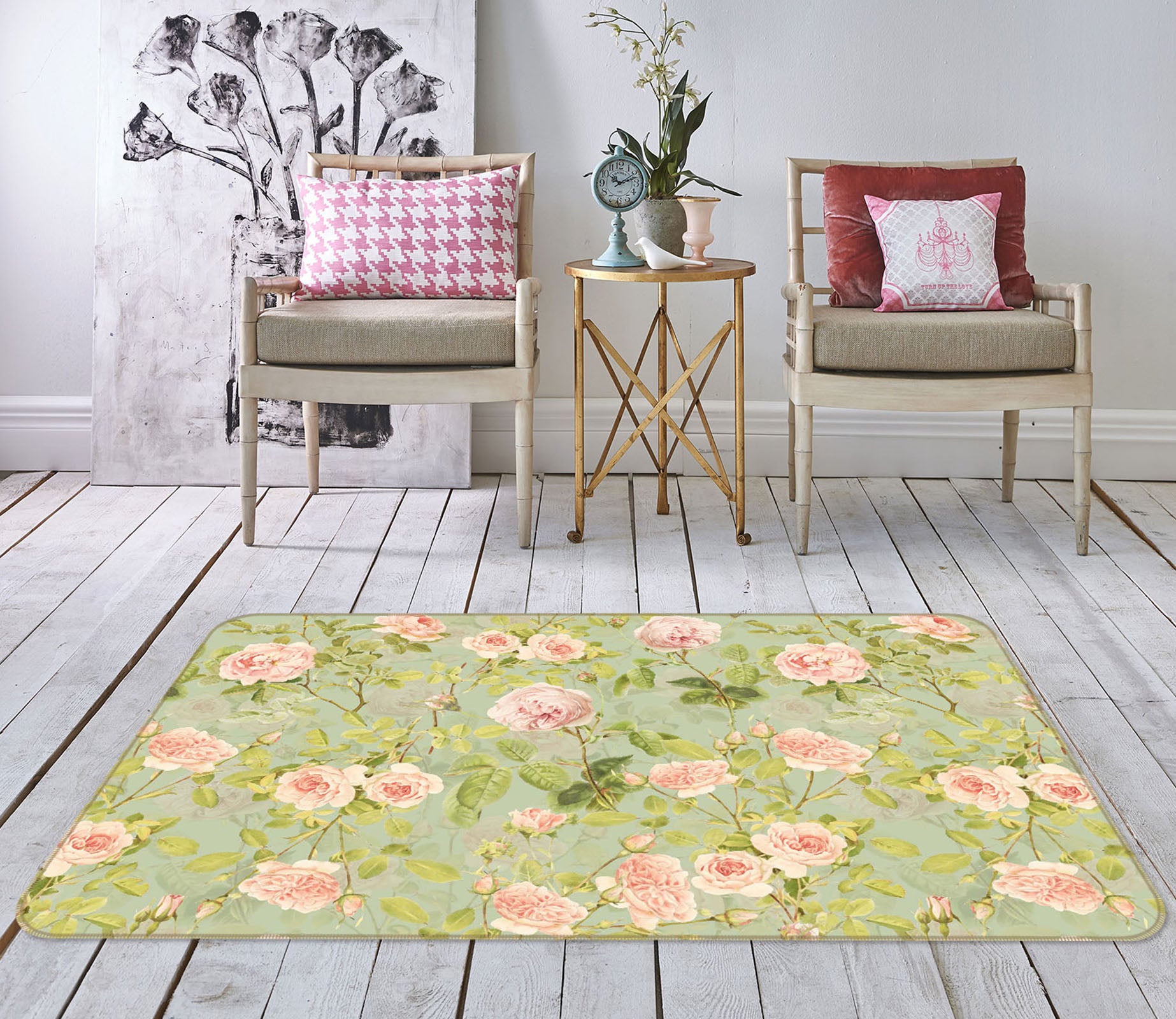 3D Pink Rose 142 Uta Naumann Rug Non Slip Rug Mat