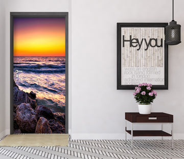 3D Sunset Seaside Stones 120 Door Mural