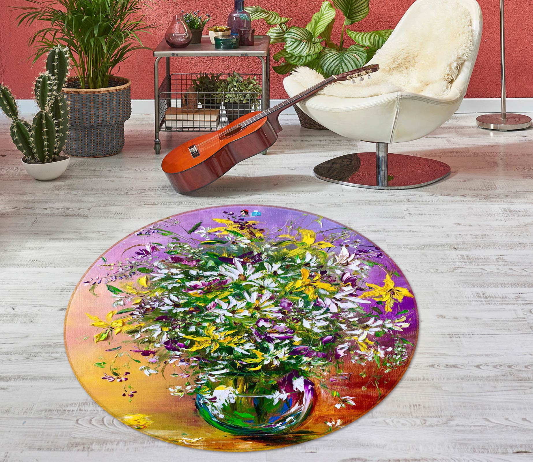 3D Colorful Bouquet 725 Skromova Marina Rug Round Non Slip Rug Mat