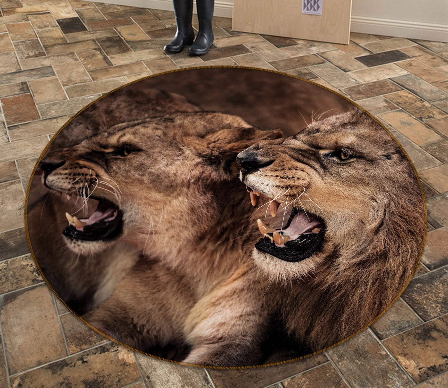 3D Lion 37193 Animal Round Non Slip Rug Mat