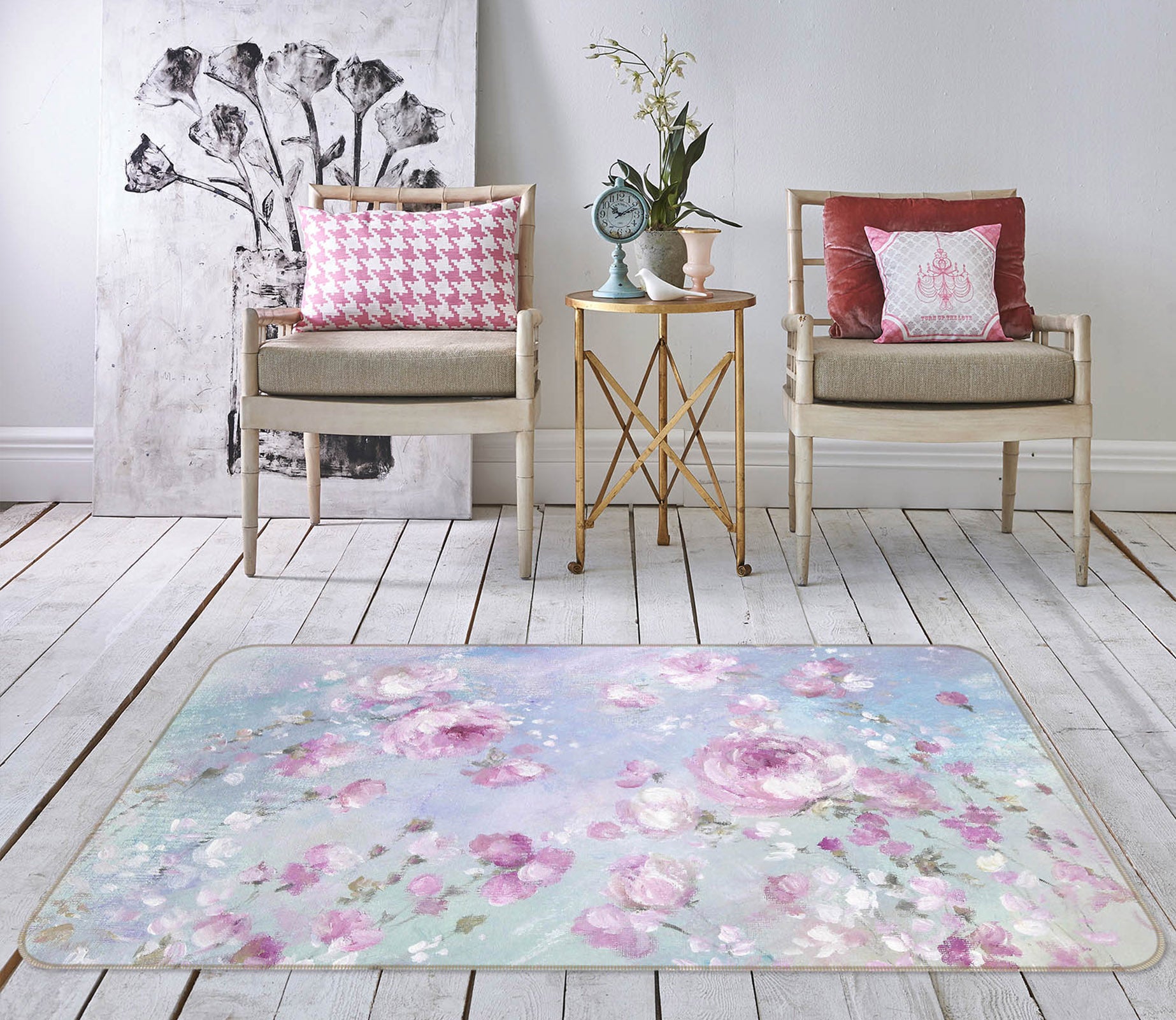 3D Blooming Roses 1151 Debi Coules Rug Non Slip Rug Mat