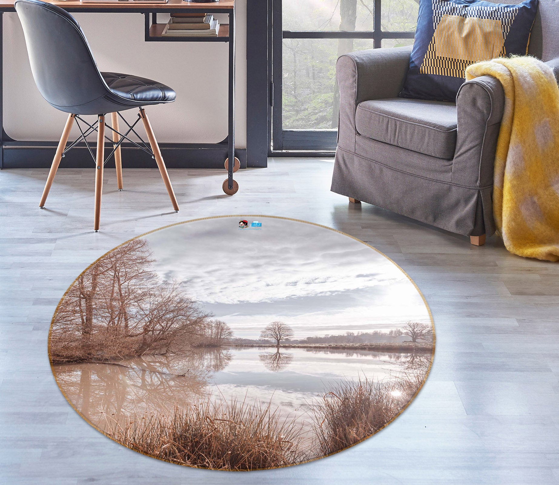 3D Forest River 7336 Assaf Frank Rug Round Non Slip Rug Mat