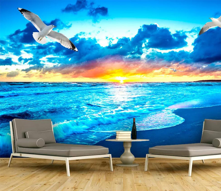 3D Seagull Sea Wave WC302 Wall Murals