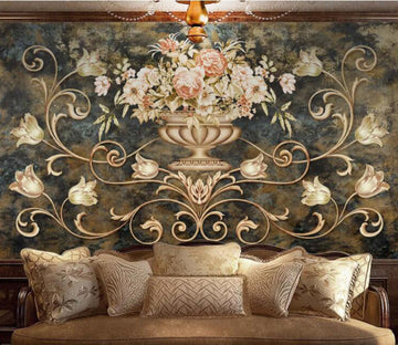 3D Metal Vase Roses WC2407 Wall Murals