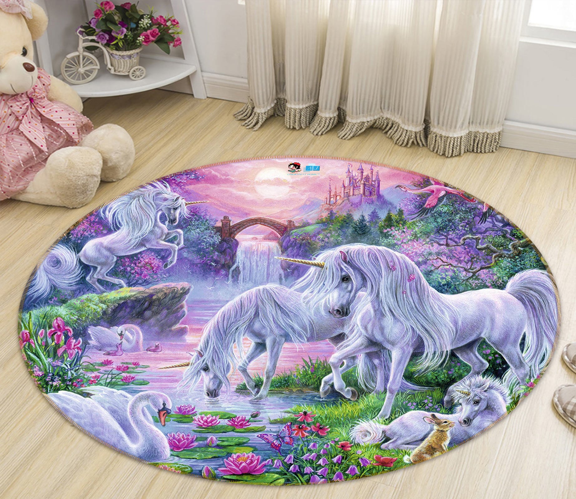 3D Unicorn 72136 Round Non Slip Rug Mat