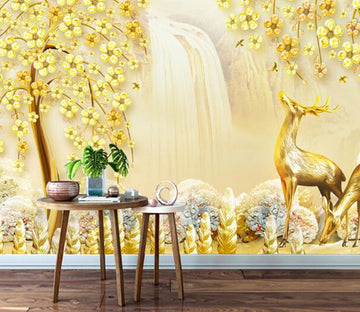 3D Golden Flower Fawn WC1379 Wall Murals