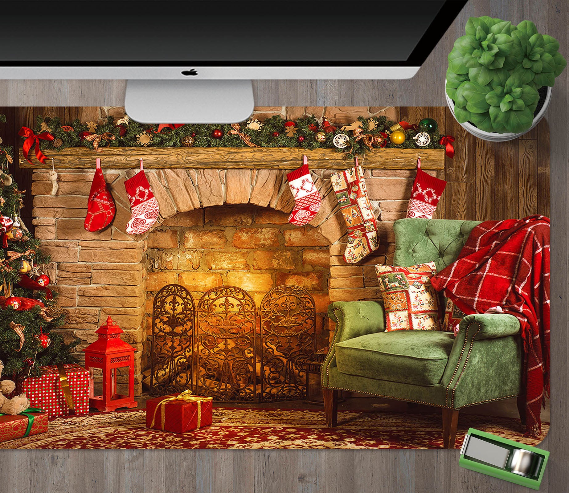 3D Fireplace Sofa 51197 Christmas Desk Mat Xmas