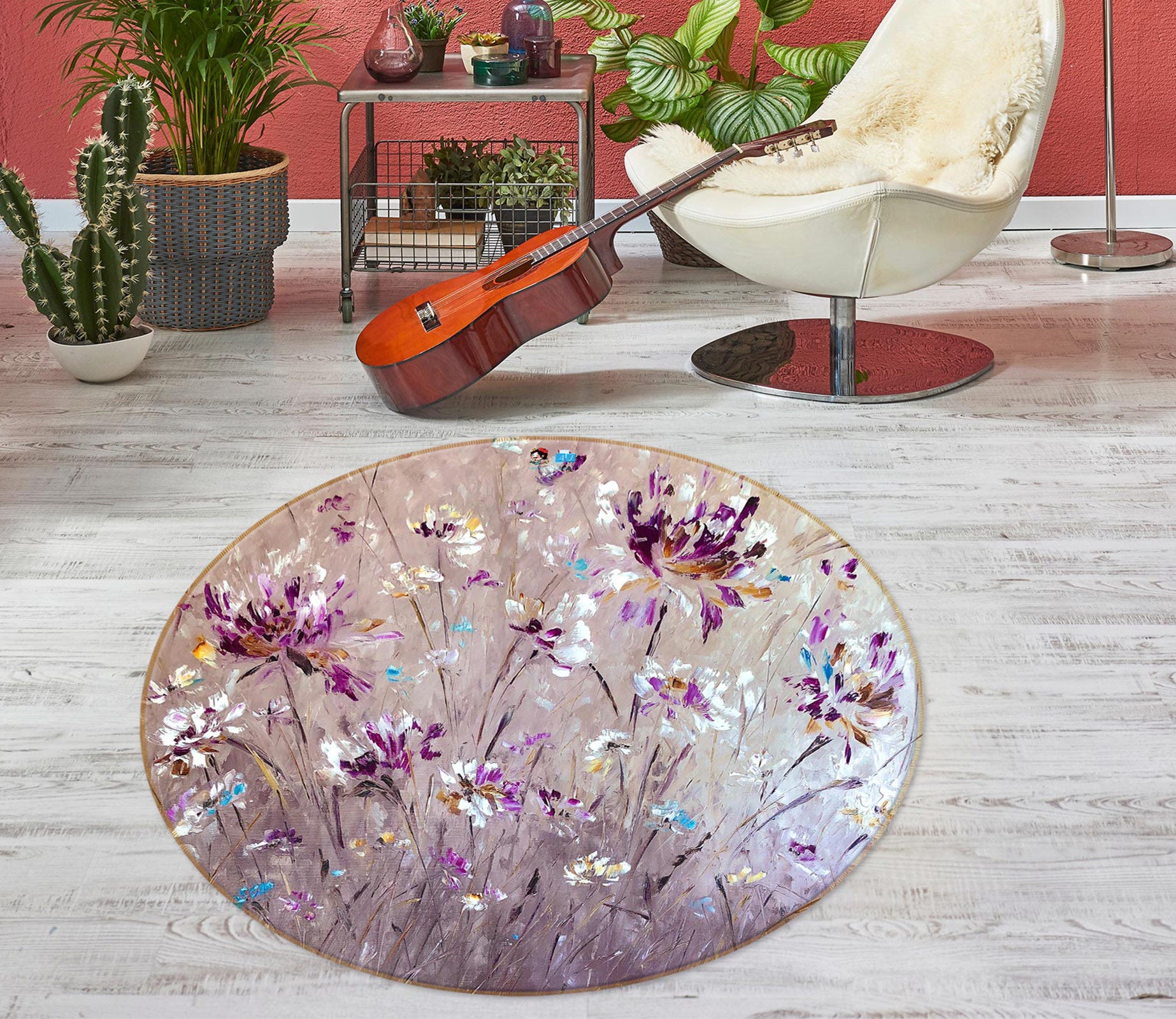 3D Cute Wildflowers 800 Skromova Marina Rug Round Non Slip Rug Mat