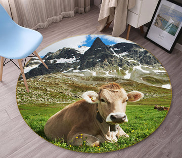 3D Mountain Cattle 37228 Animal Round Non Slip Rug Mat