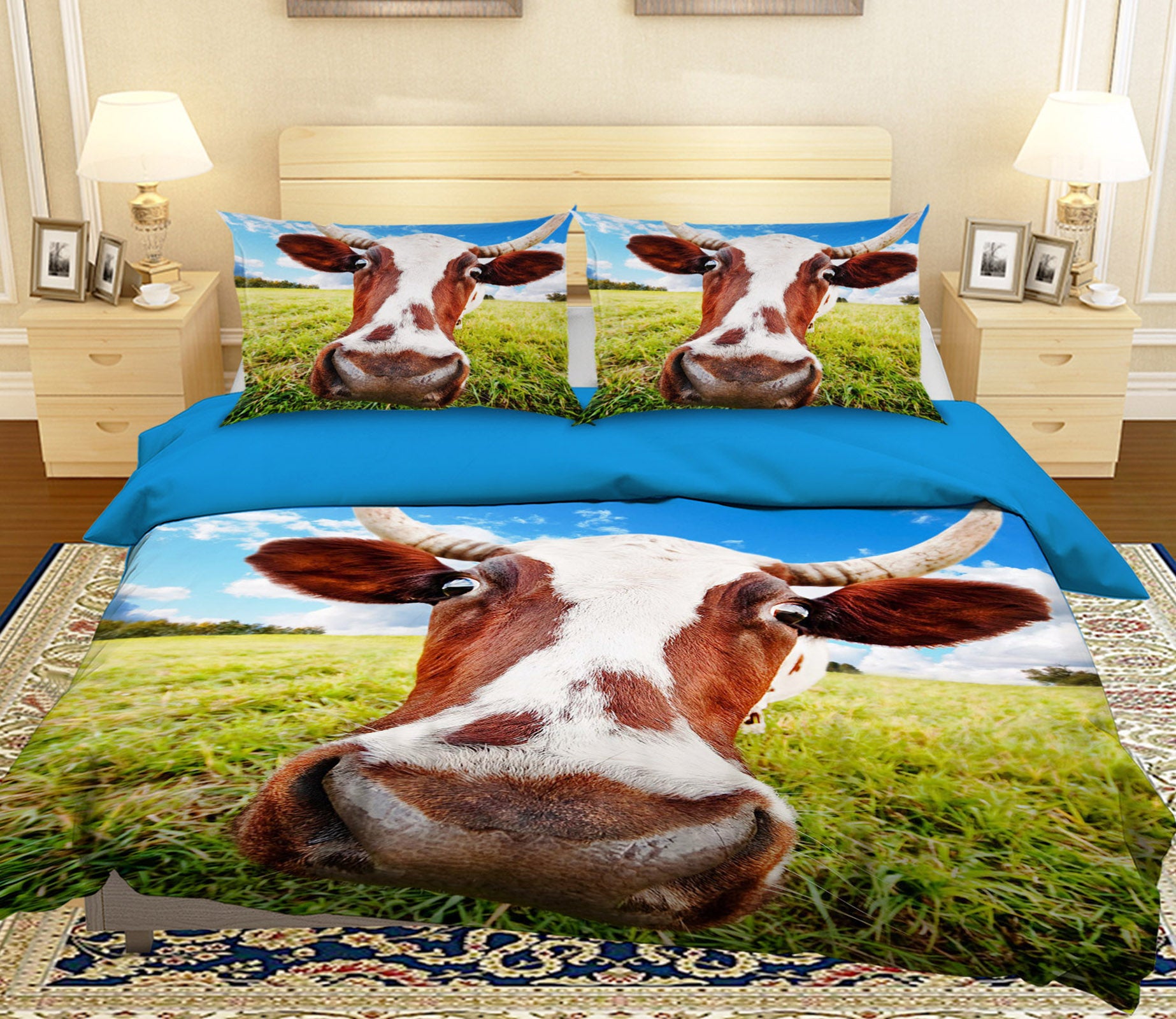 3D Lawn Cow 133 Bed Pillowcases Quilt