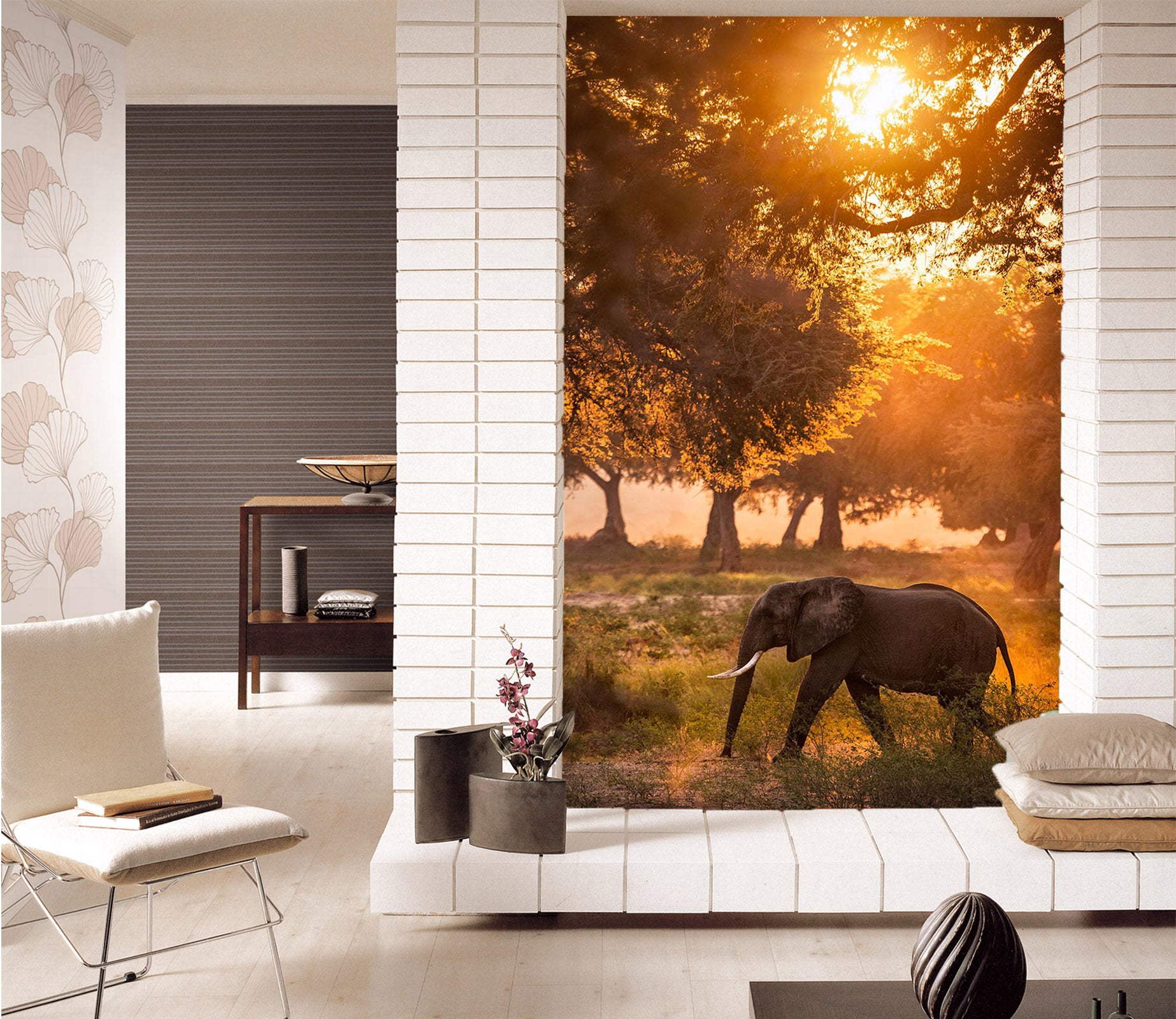 3D Sunset Eelephant 132 Wall Murals