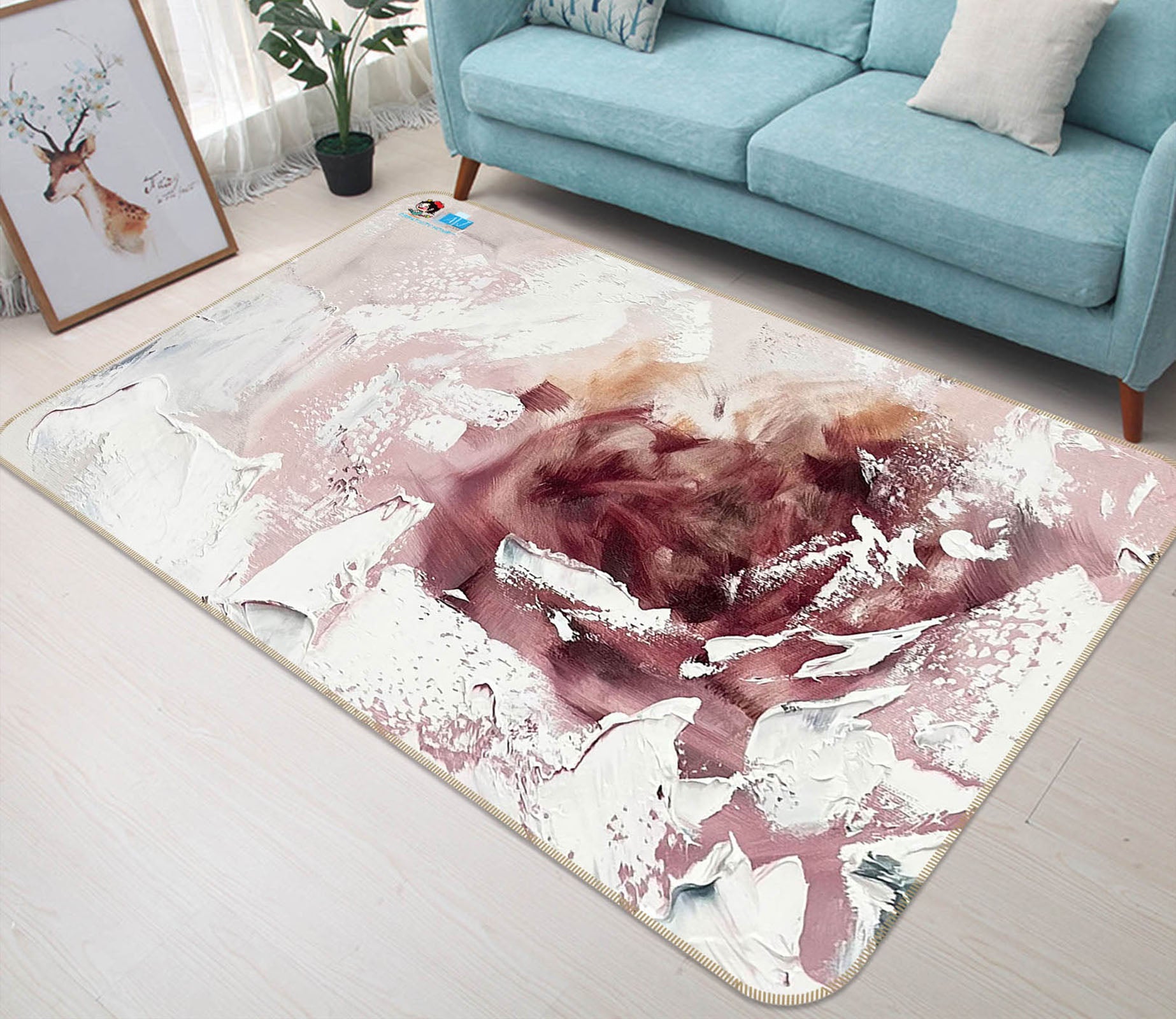 3D Pink Flower 4112 Skromova Marina Rug Non Slip Rug Mat