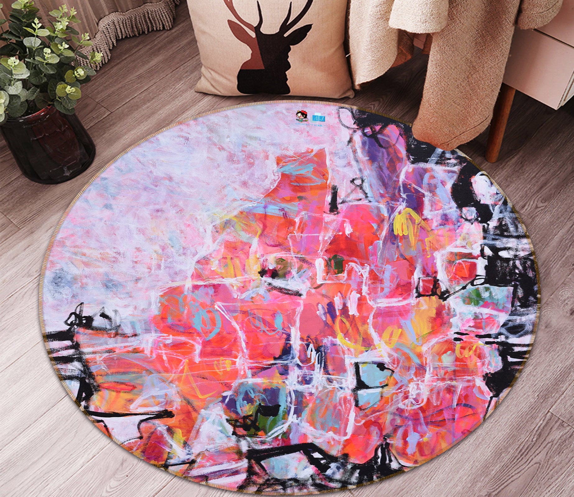 3D Pink Graffiti 1363 Misako Chida Rug Round Non Slip Rug Mat