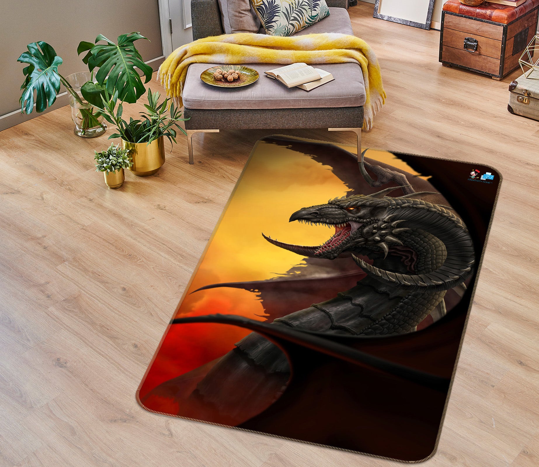 3D Dragon 4121 Tom Wood Rug Non Slip Rug Mat