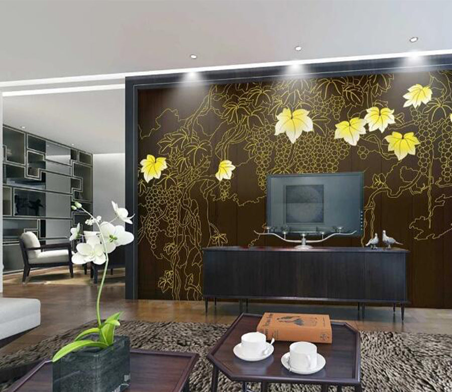 3D Yellow Leaf WC389 Wall Murals