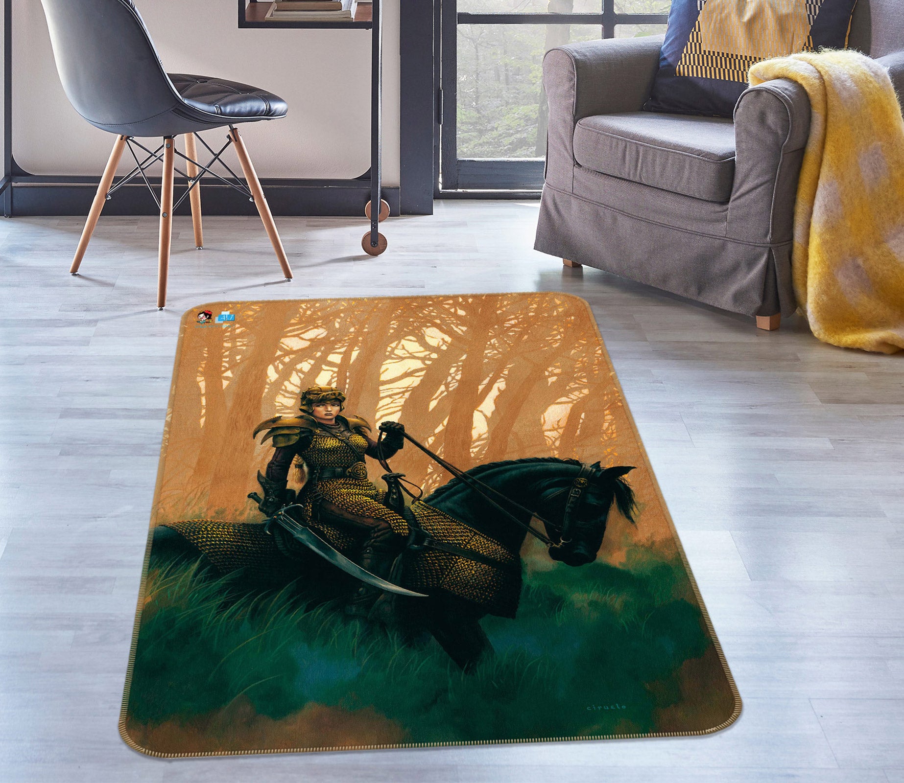 3D Forest Knight Horse 6013 Ciruelo Rug Non Slip Rug Mat