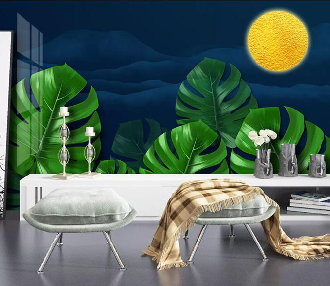 3D Green Leaf Moon 1908 Wall Murals Wallpaper AJ Wallpaper 2 