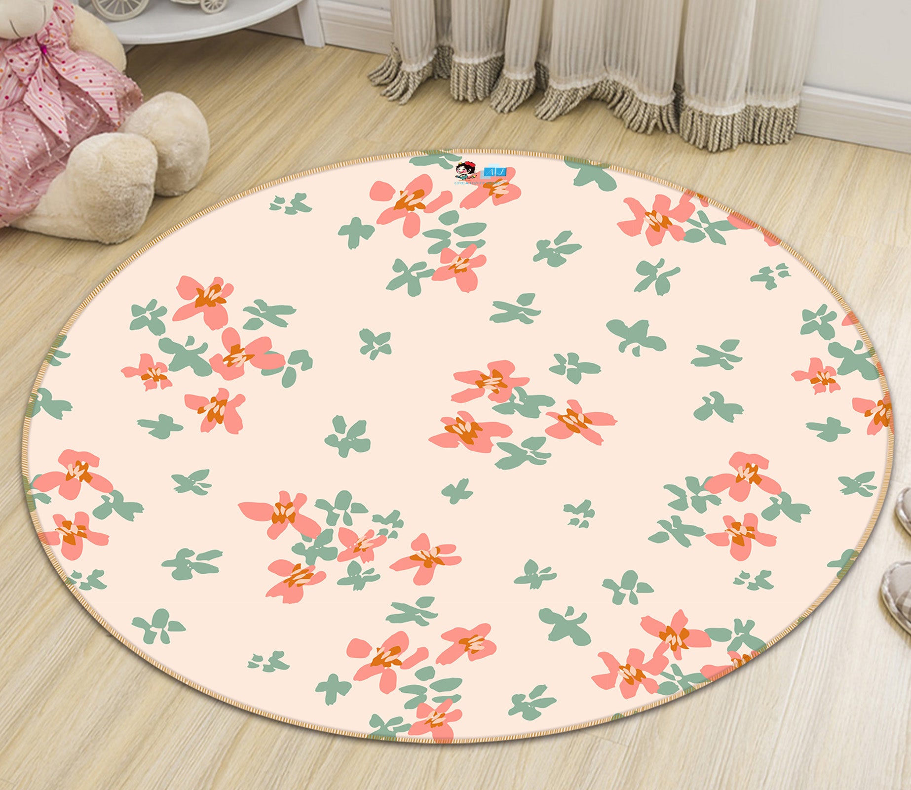 3D Red Green Floral 10550 Kashmira Jayaprakash Rug Round Non Slip Rug Mat