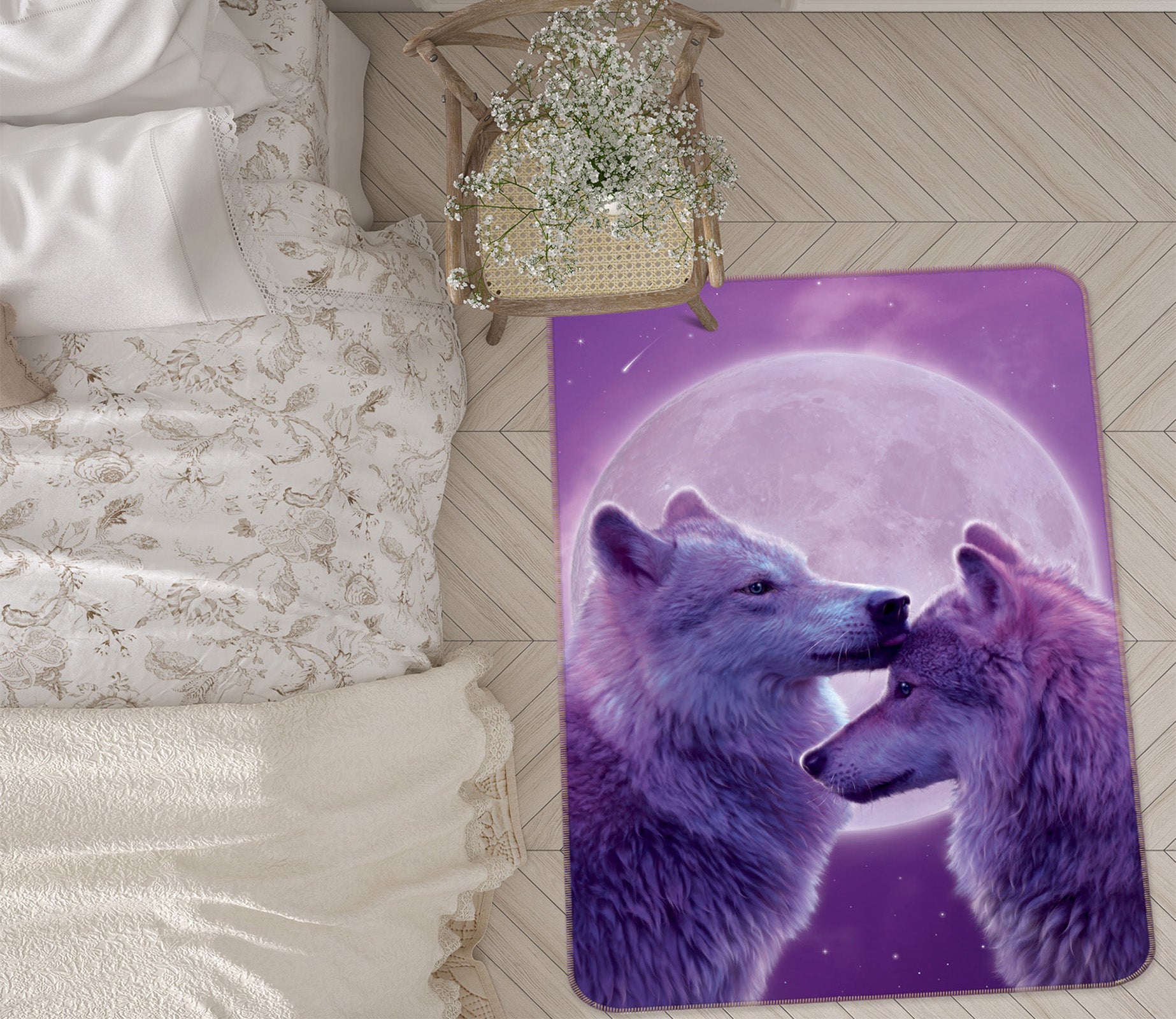 3D Purple Wolf 84236 Vincent Hie Rug Non Slip Rug Mat