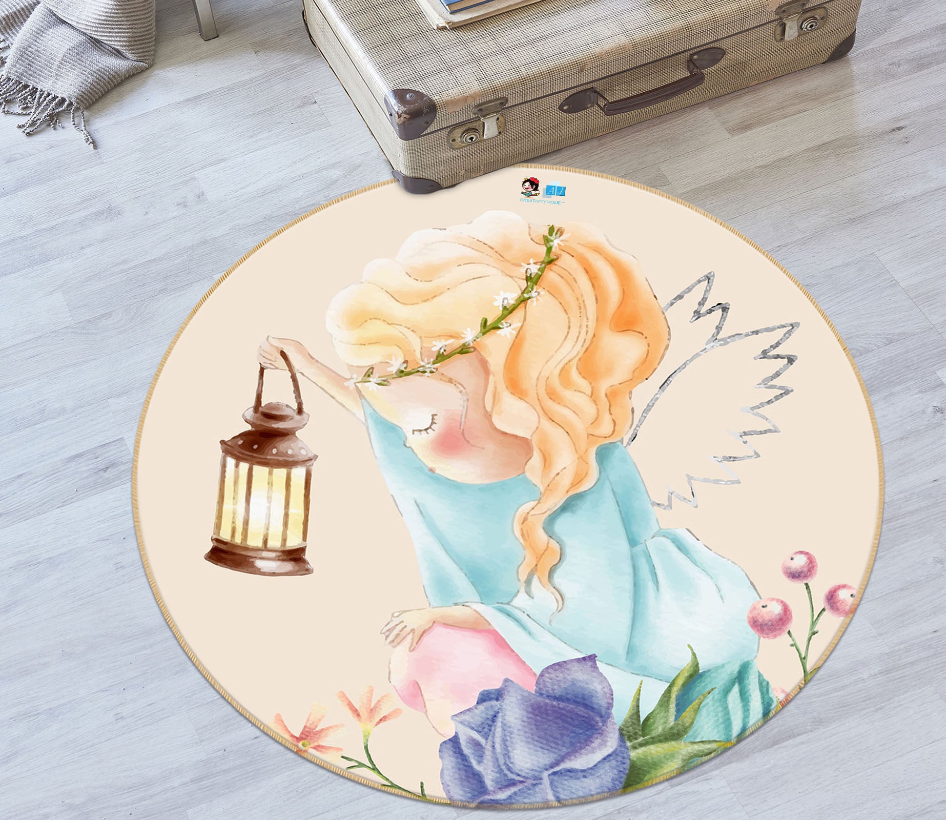 3D Angel Girl 74245 Round Non Slip Rug Mat