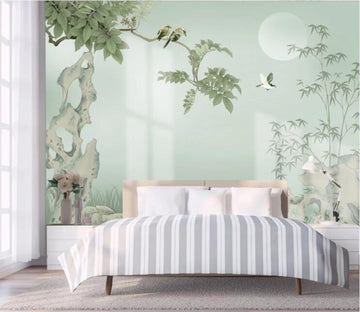 3D Stone Moon Tree WC2466 Wall Murals