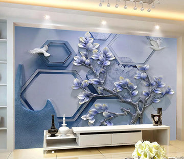 3D Pigeons Flowers WC1137 Wall Murals