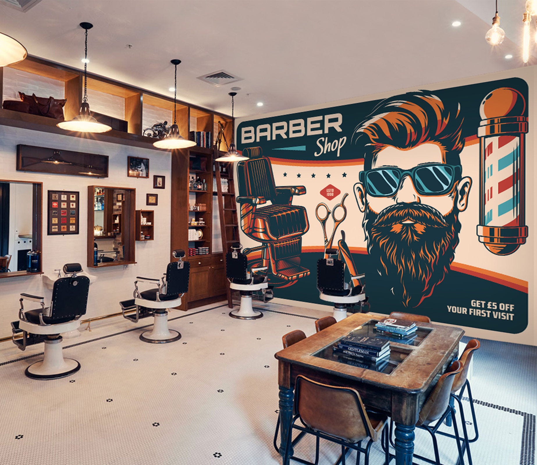 3D Barber Chair Hairstyle 115197 Barber Shop Wall Murals