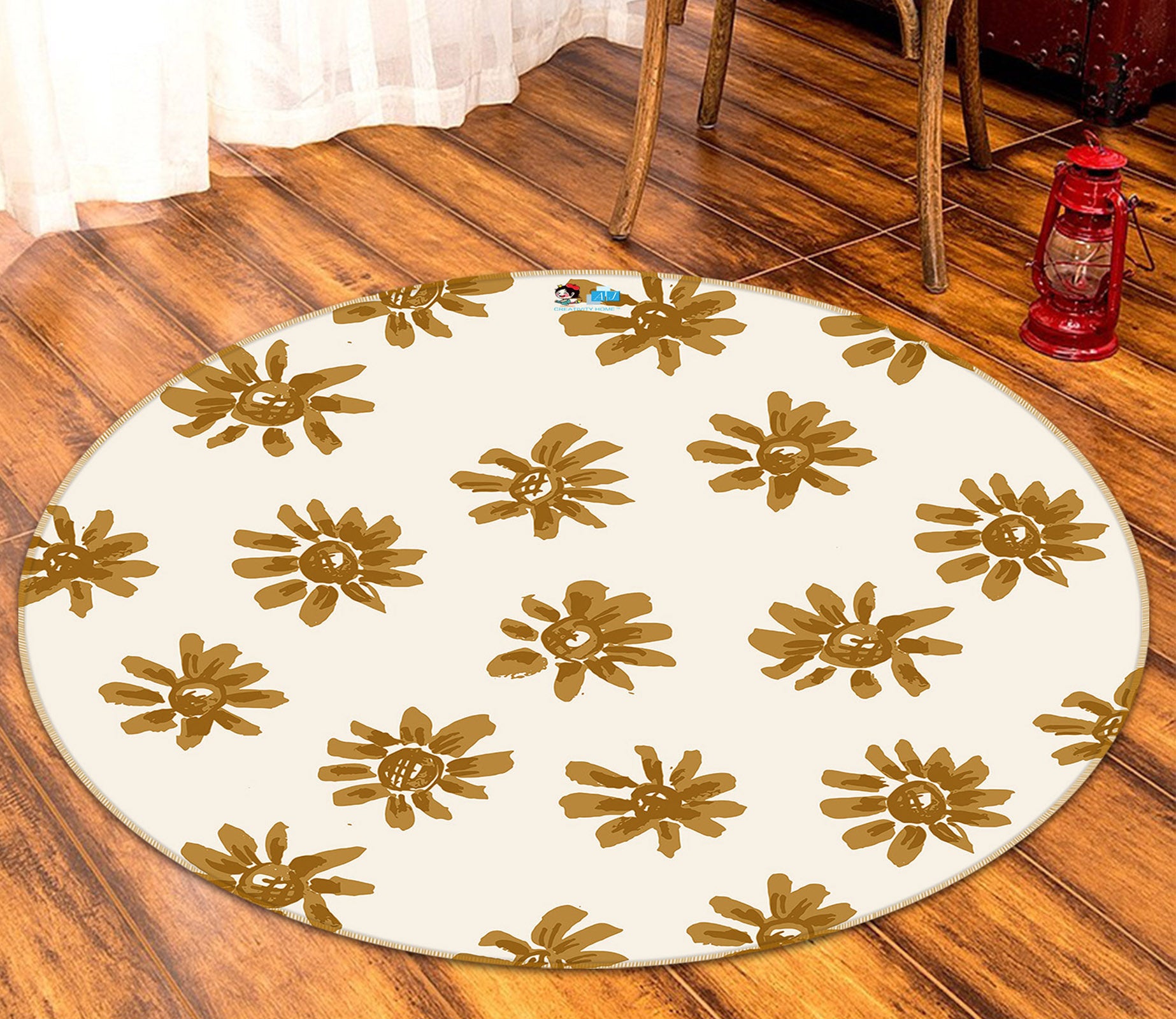 3D Brown Flowers 10568 Kashmira Jayaprakash Rug Round Non Slip Rug Mat