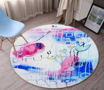 3D Cartoon Love 1379 Misako Chida Rug Round Non Slip Rug Mat