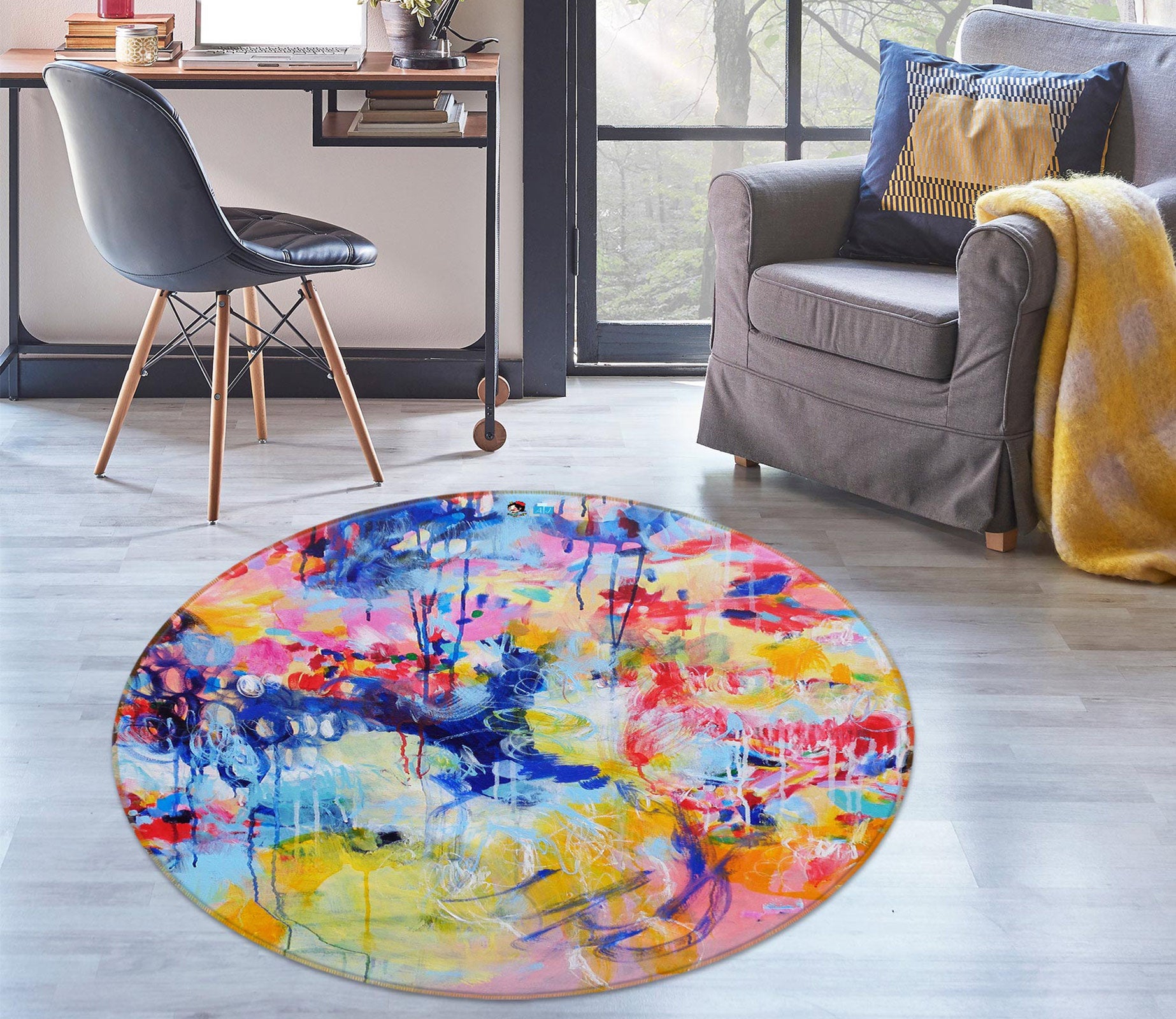 3D Watercolor Art 1358 Misako Chida Rug Round Non Slip Rug Mat