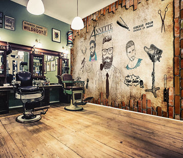 3D Haircut Uncle 1445 Barber Shop Wall Murals