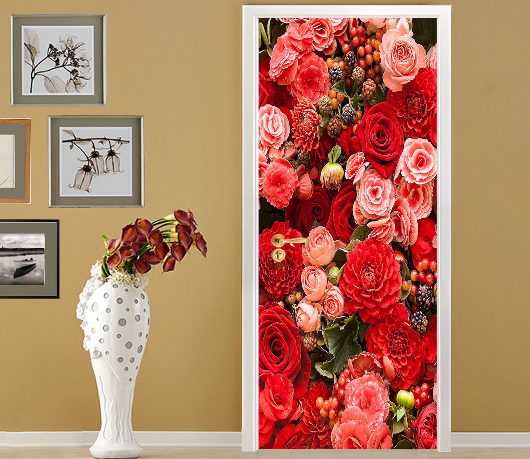 3D Red Flowers 25088 Door Mural