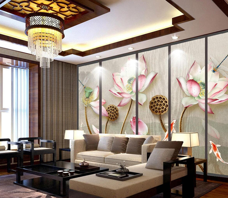 3D Lotus Dragonfly WC470 Wall Murals