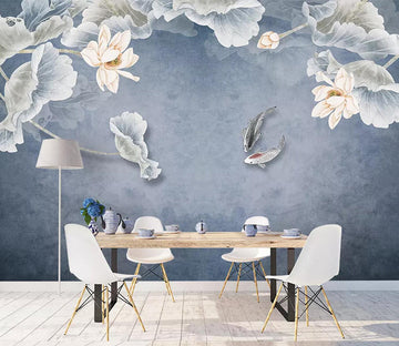 3D White Lotus Fish WC736 Wall Murals