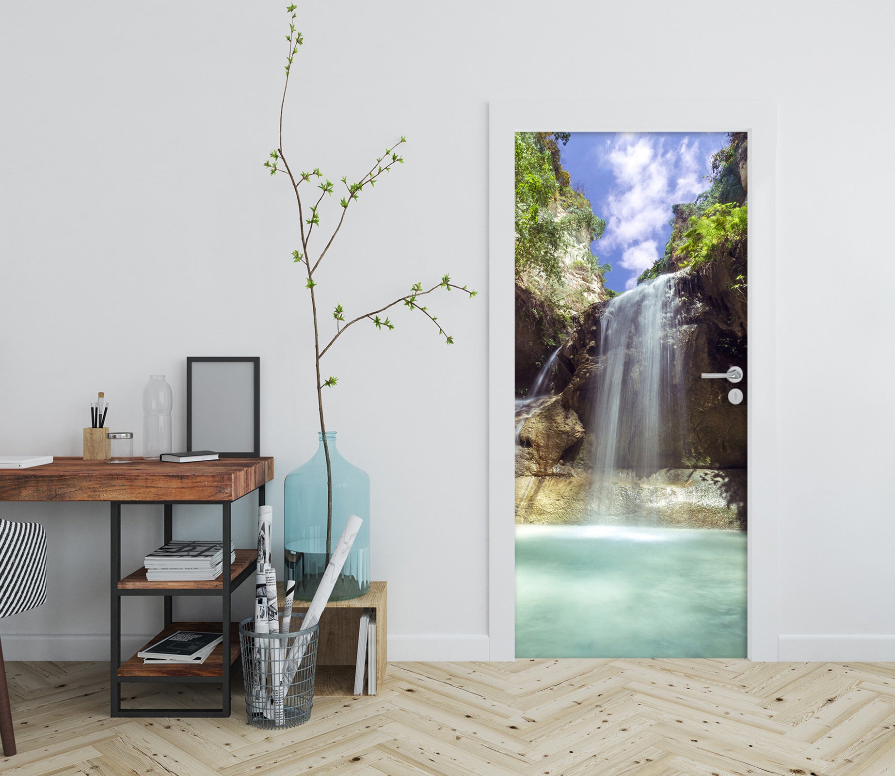 3D Green Waterfall 252 Door Mural