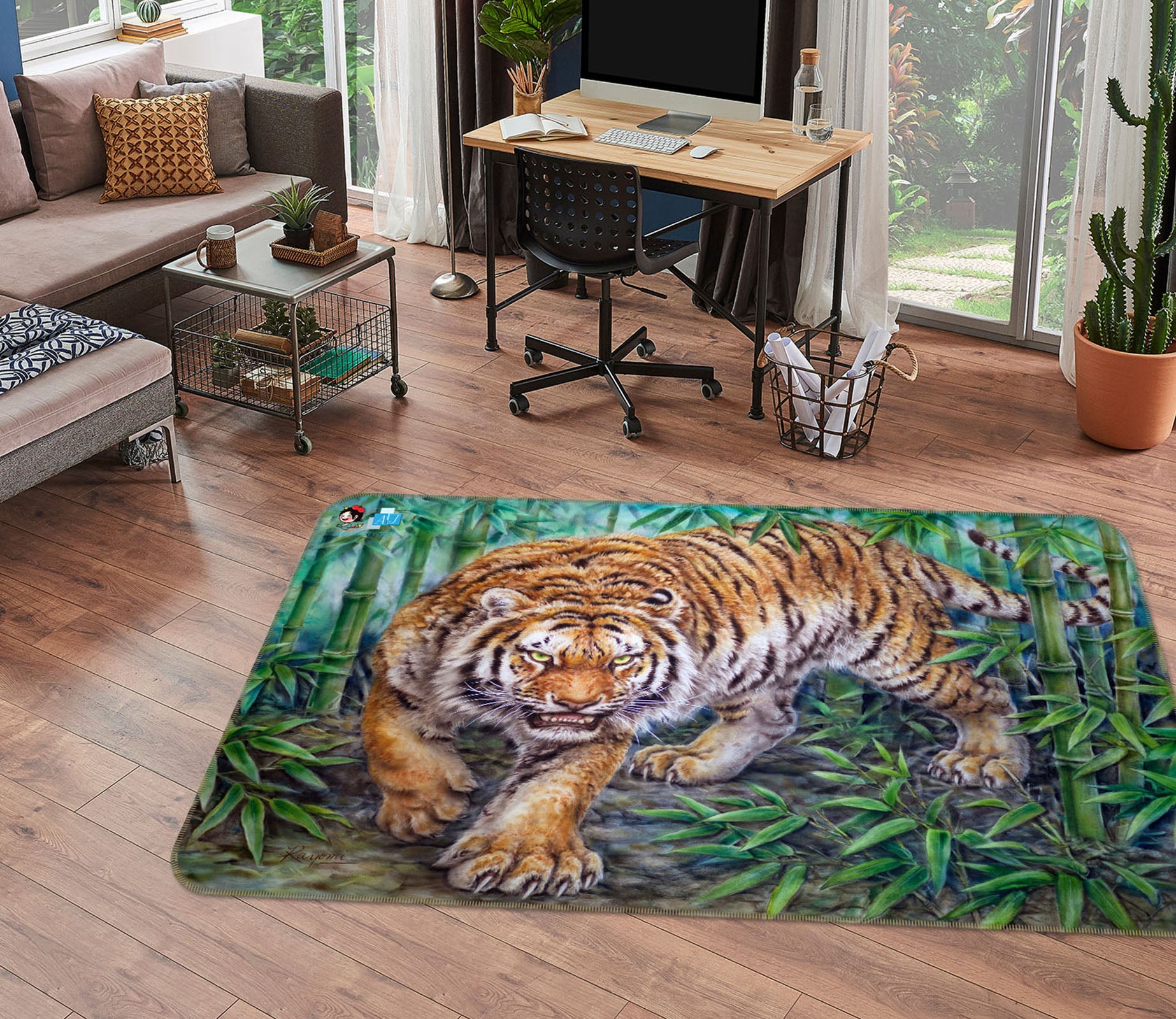 3D Bamboo Forest Tiger 5605 Kayomi Harai Rug Non Slip Rug Mat