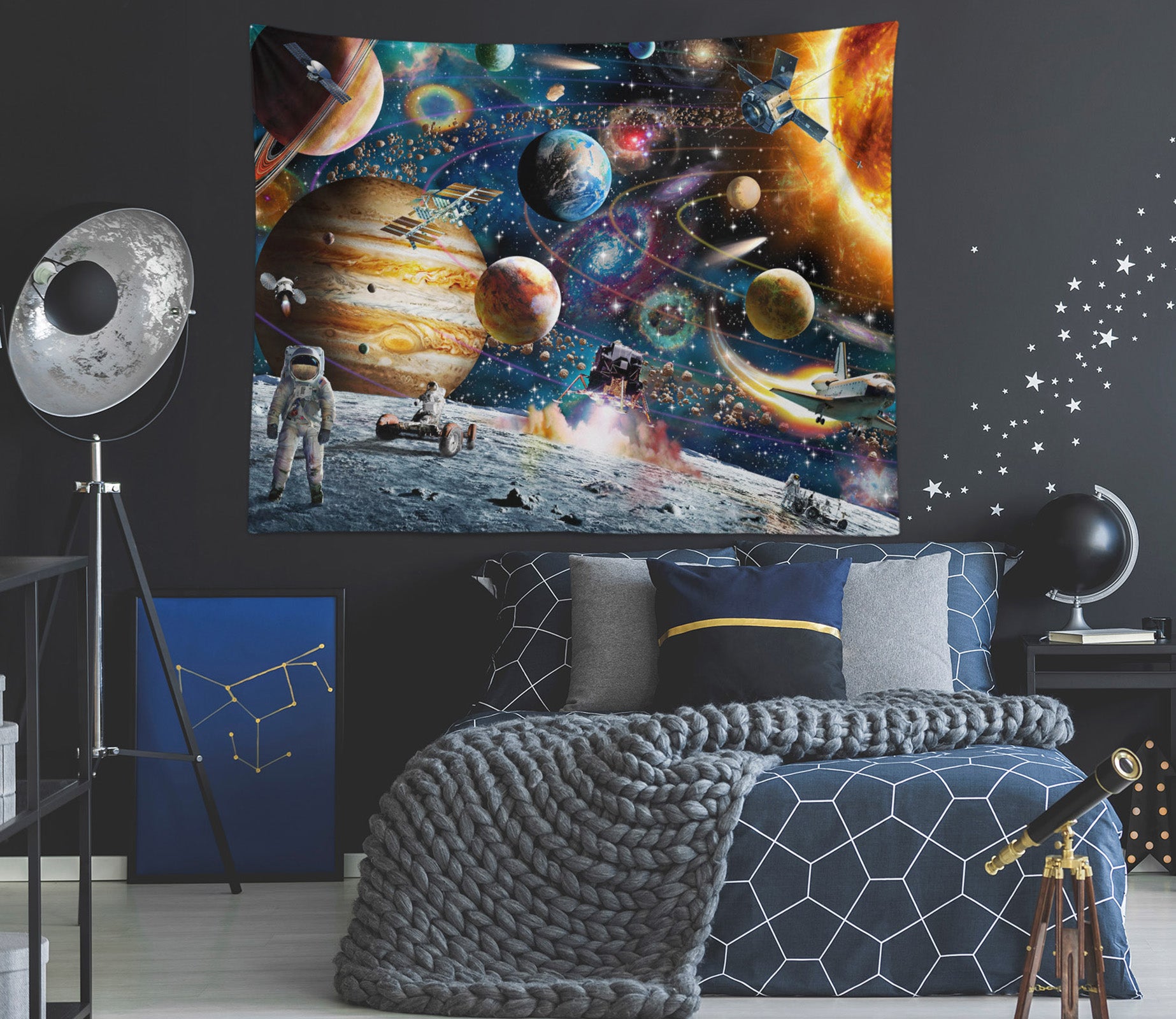 3D Satellite Planet 704 Adrian Chesterman Tapestry Hanging Cloth Hang