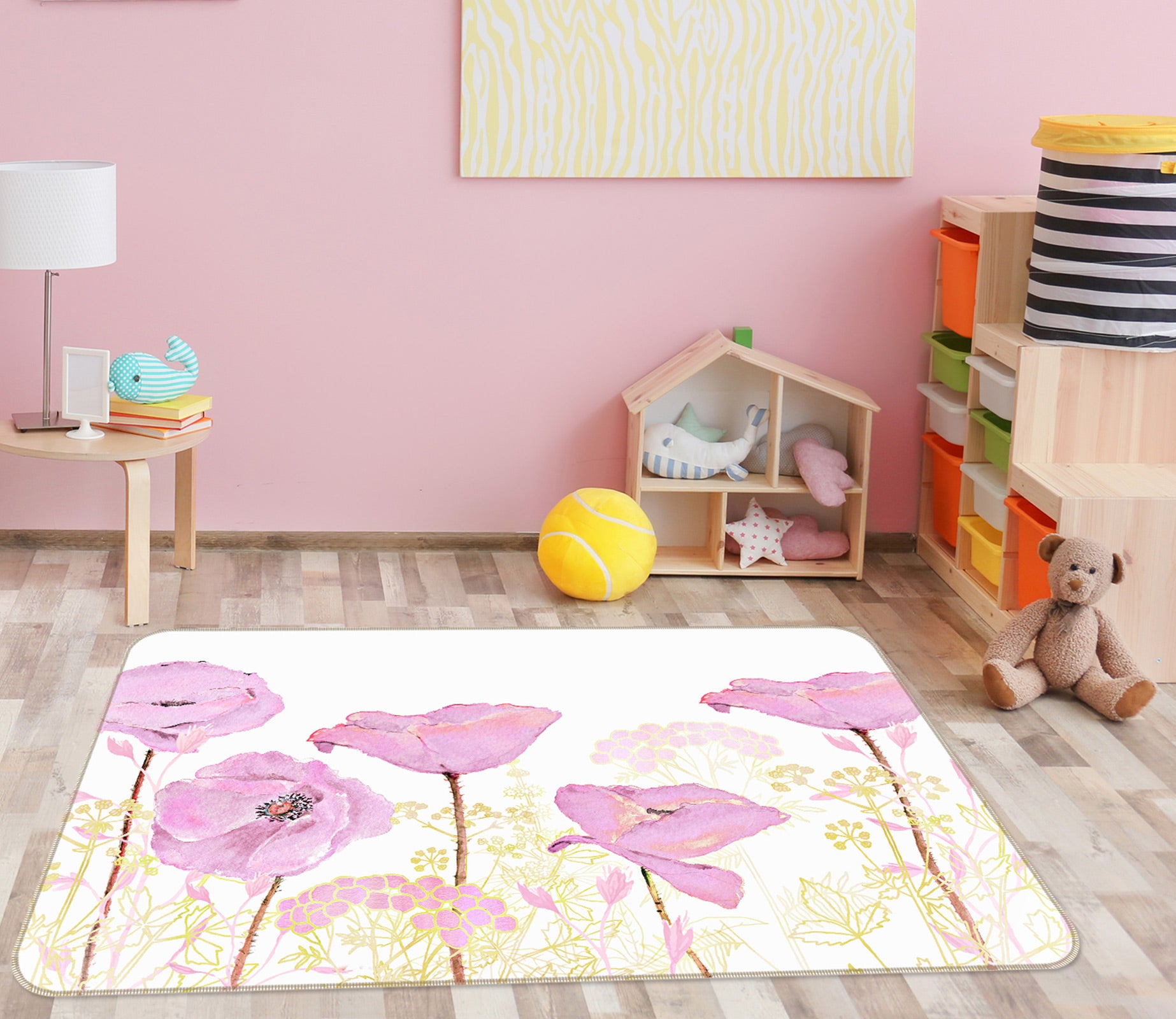 3D Pink Flower 075 Uta Naumann Rug Non Slip Rug Mat