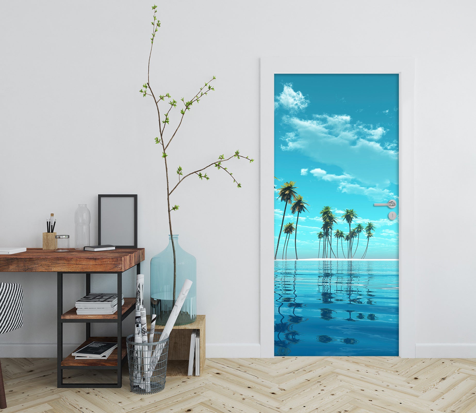 3D Seawater Coconut Tree 23196 Door Mural