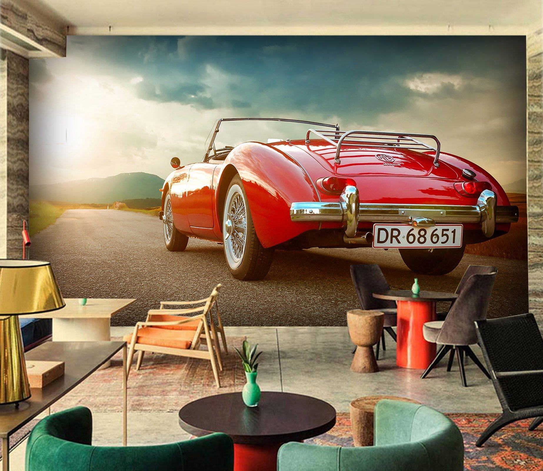 3D asphalt Red Car 901 Vehicle Wall Murals Wallpaper AJ Wallpaper 2 