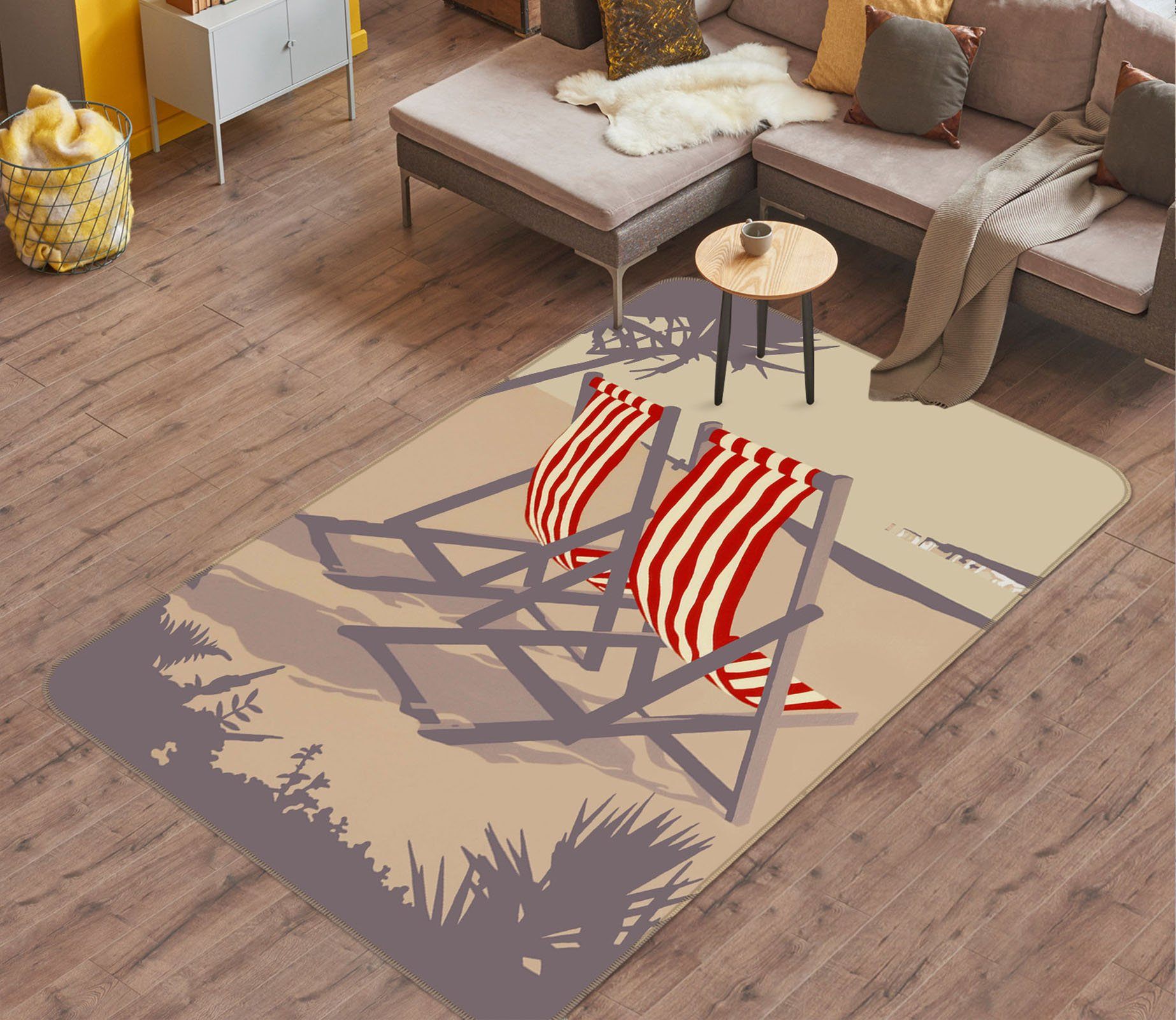 3D Bournemouth Red Deckchairs 1106 Steve Read Rug Non Slip Rug Mat Mat AJ Creativity Home 