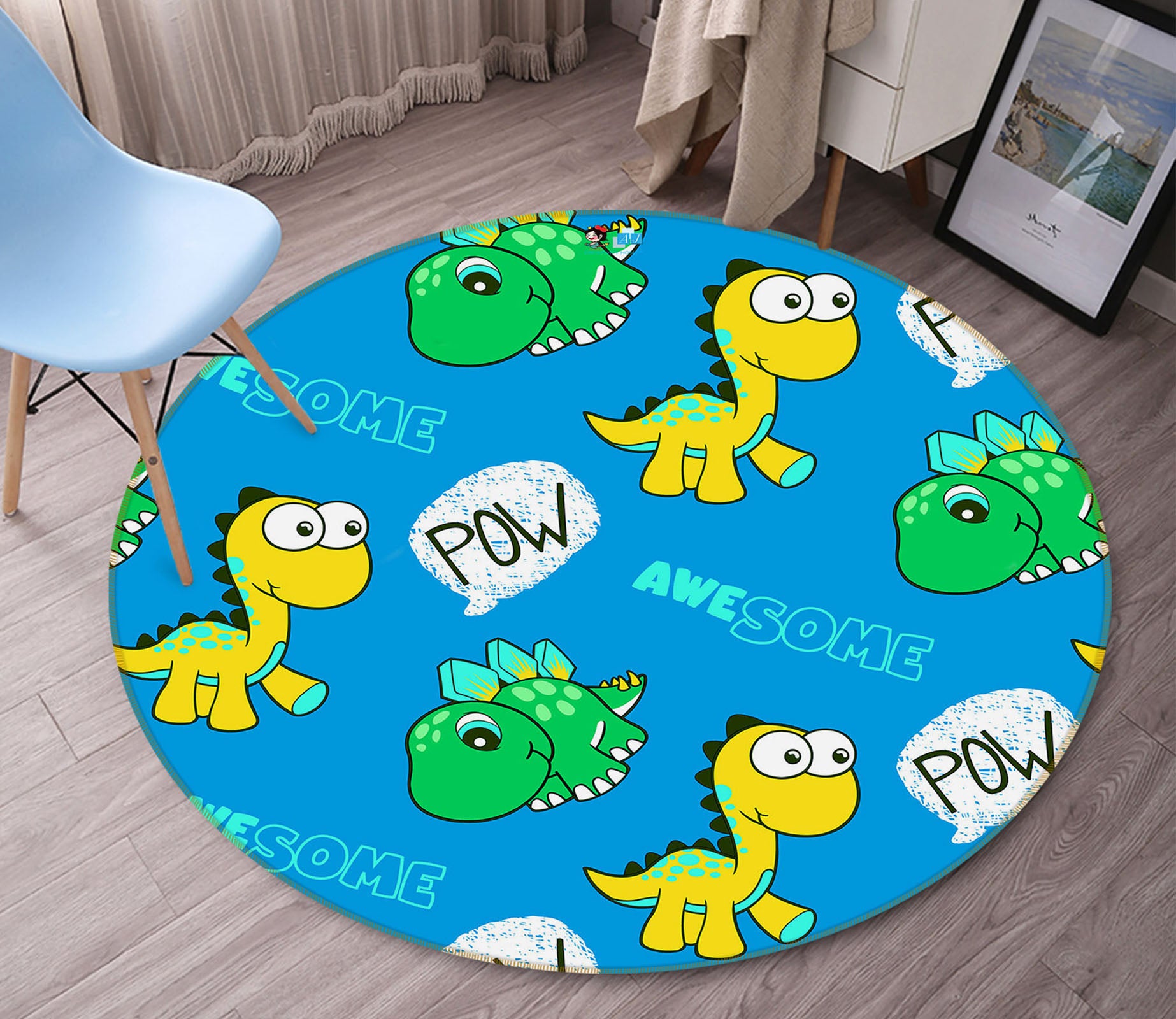 3D Cartoon Dinosaur Pattern 75063 Round Non Slip Rug Mat