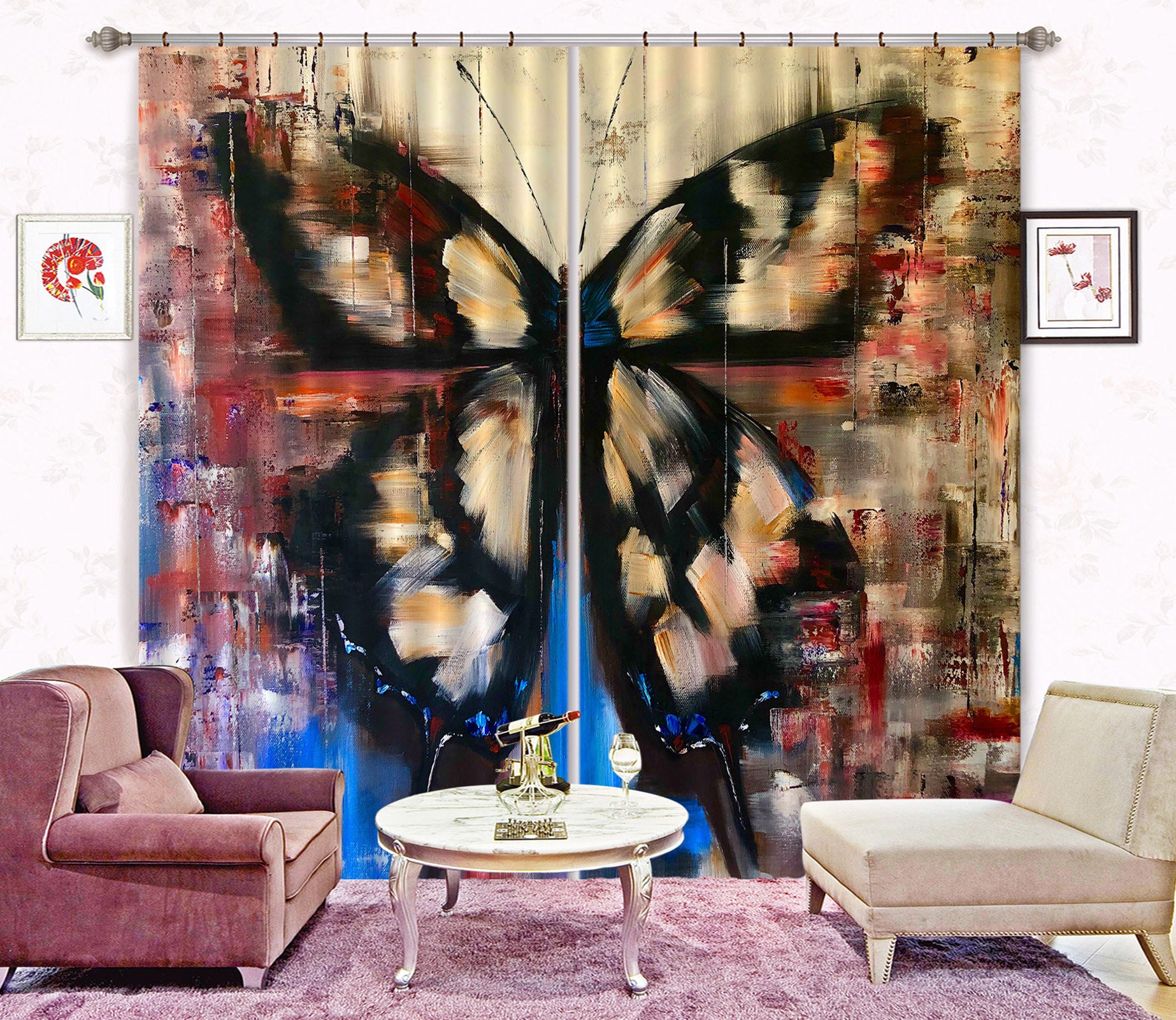 3D Vintage Painted Butterfly 2391 Skromova Marina Curtain Curtains Drapes