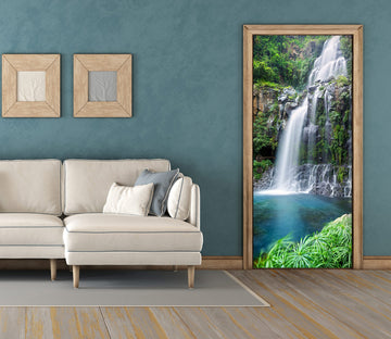 3D Green Cliff Waterfall 143 Door Mural