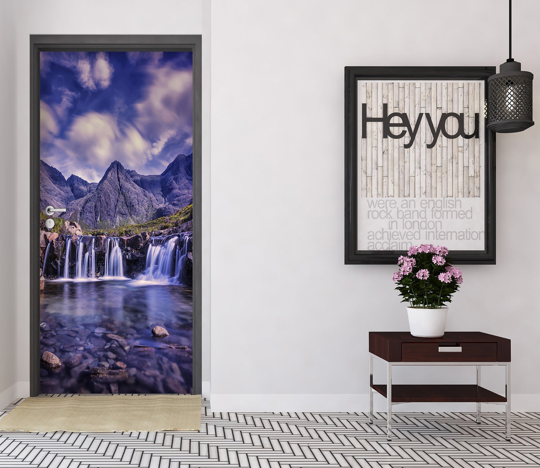 3D Mountains Waterfall 23095 Door Mural