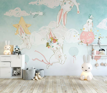 3D Rabbit Flower WC1816 Wall Murals